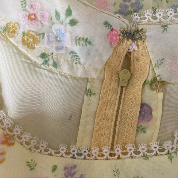 Vintage 1970s Handmade Floral Empire Waist Regency Prairie Formal Prom Dress - Picture 8 of 14